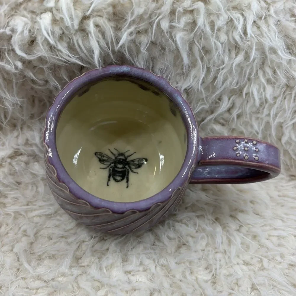 Handmade Ceramic Fidget Mug Large Whimsical Moth Bee Celestial